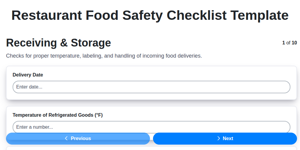 restaurant food safety checklist template screenshot