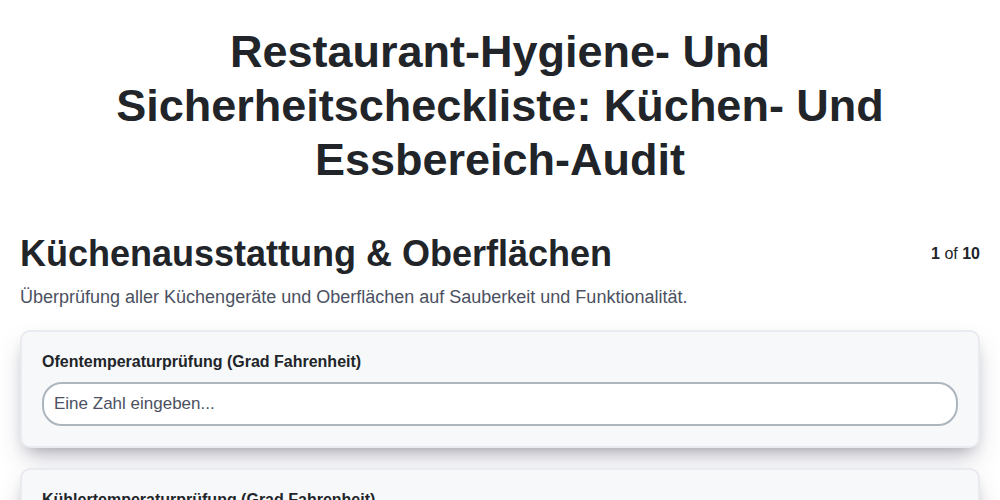 Restaurant-Hygiene- und Sicherheitscheckliste: Küchen- und Essbereich-Audit screenshot