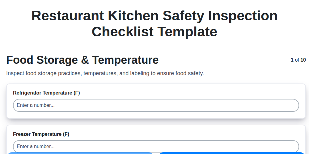 restaurant kitchen safety inspection checklist template screenshot