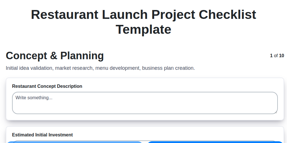 restaurant launch project checklist template screenshot