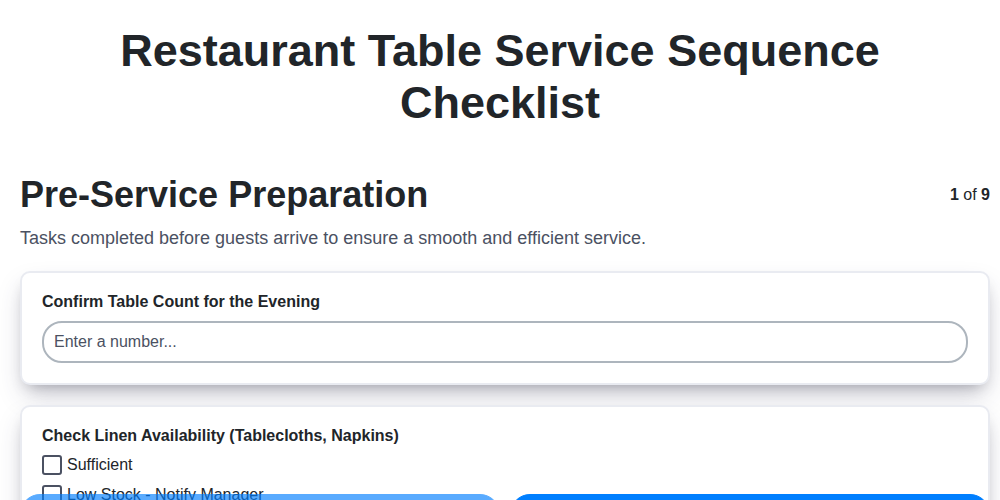 restaurant table service sequence screenshot
