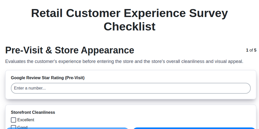 retail customer experience survey checklist screenshot
