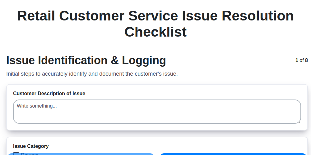 retail customer service issue resolution checklist screenshot