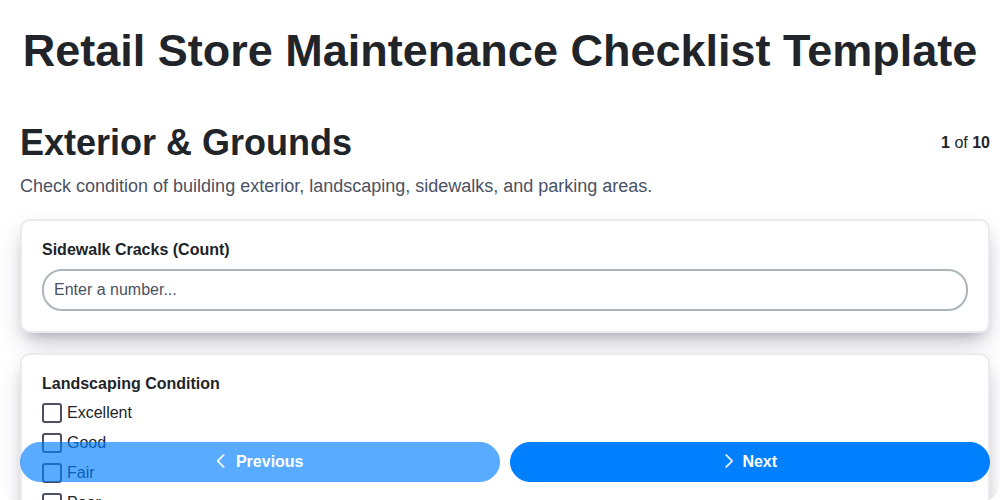 retail store maintenance checklist template screenshot