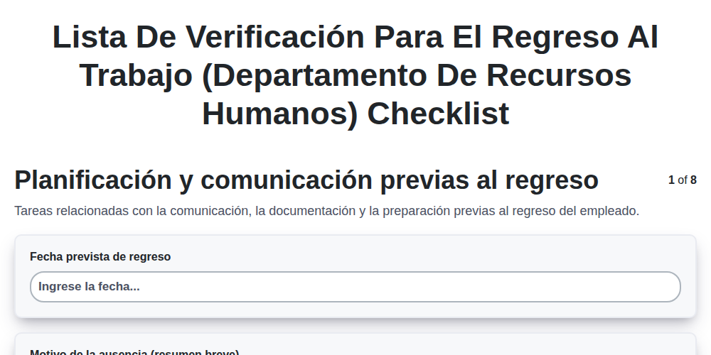 Lista de verificación para el regreso al trabajo (Departamento de Recursos Humanos) screenshot