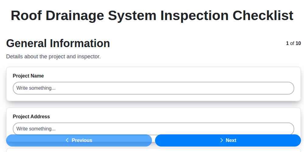 roof drainage system inspection checklist screenshot