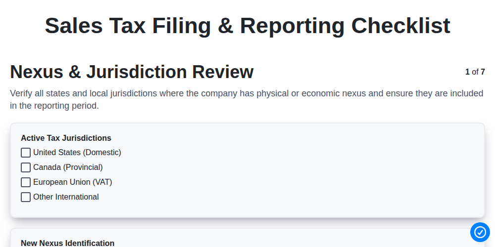 sales tax filing reporting checklist screenshot