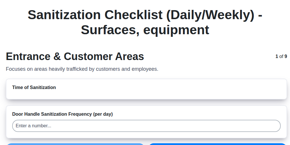 sanitization checklist daily weekly surfaces equipment screenshot