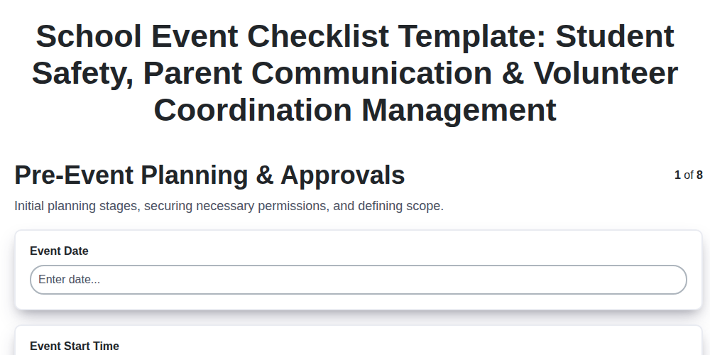 school event checklist template student safety parent communication volunteer coordination management screenshot
