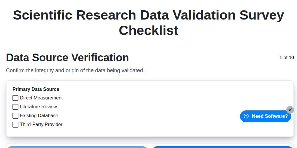 scientific research data validation survey checklist screenshot