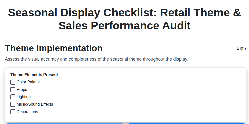 seasonal display checklist retail theme sales performance audit screenshot
