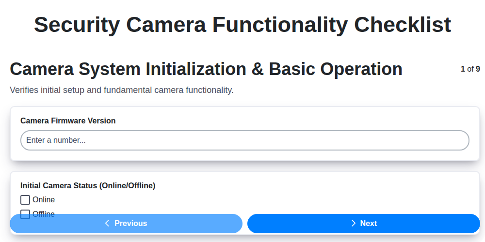 security camera functionality checklist screenshot