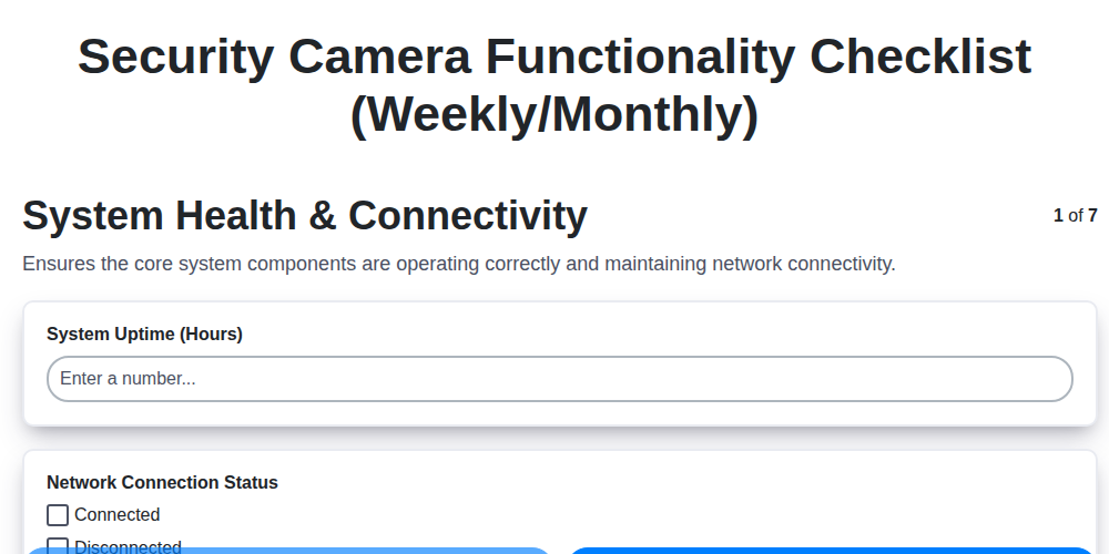 security camera functionality checklist weekly monthly screenshot