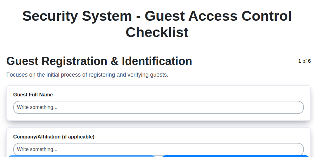 security system guest access control checklist screenshot