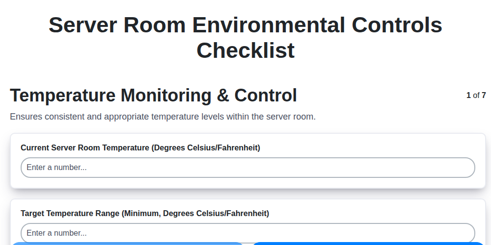 server room environmental controls checklist screenshot