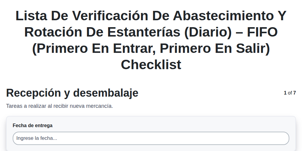 Lista de Verificación de Abastecimiento y Rotación de Estanterías (Diario) – FIFO (Primero en Entrar, Primero en Salir) screenshot