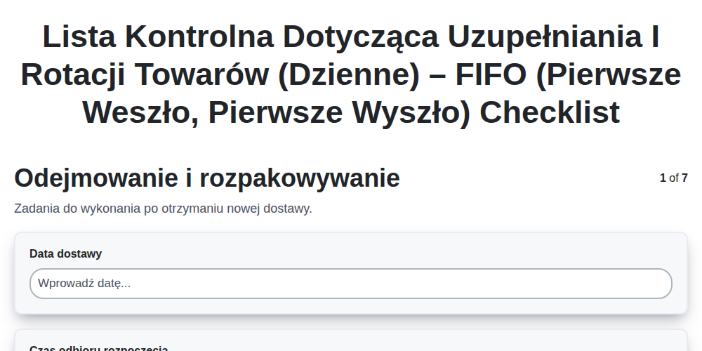 Lista kontrolna dotycząca uzupełniania i rotacji towarów (dzienne) – FIFO (pierwsze weszło, pierwsze wyszło) screenshot