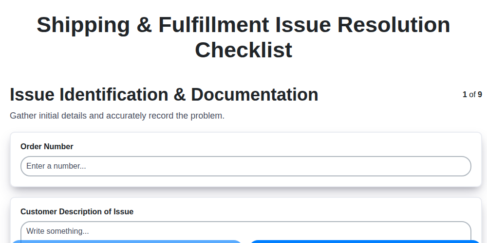 shipping fulfillment issue resolution checklist screenshot
