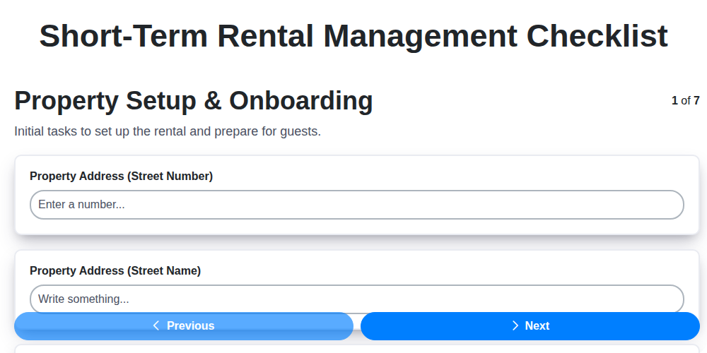 short term rental management checklist screenshot