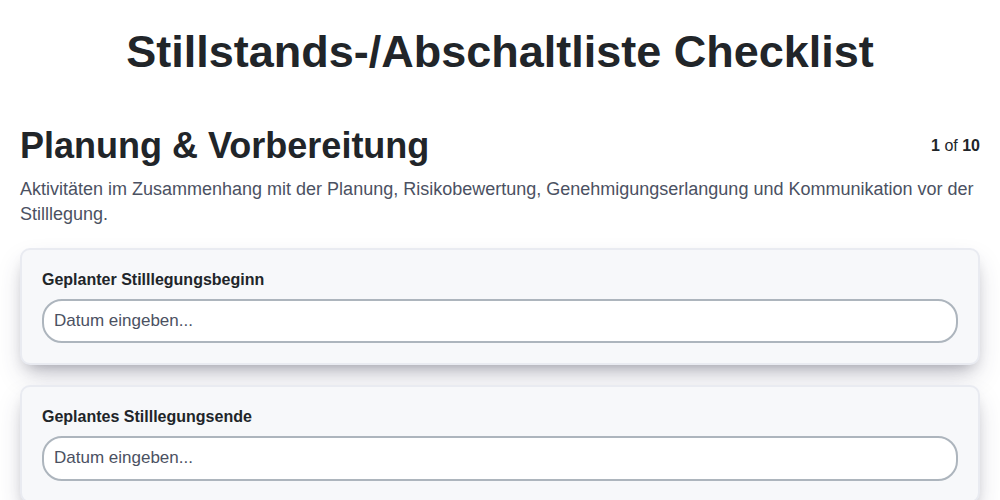 Stillstands-/Abschaltliste screenshot