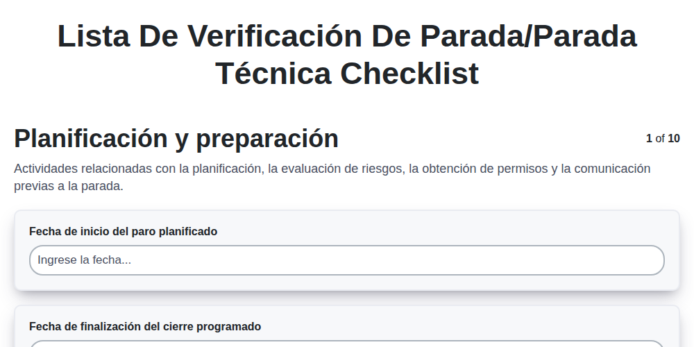 Lista de verificación de parada/parada técnica screenshot