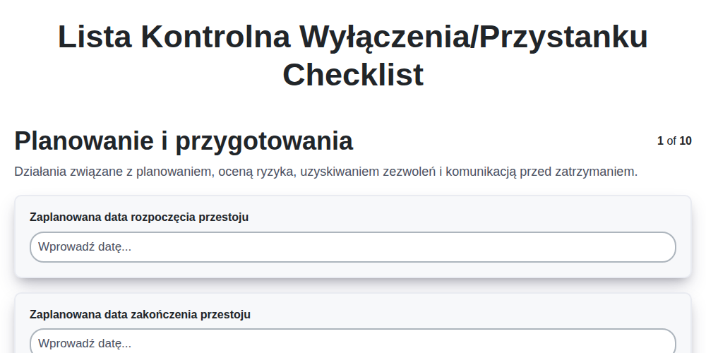 Lista kontrolna wyłączenia/przystanku screenshot