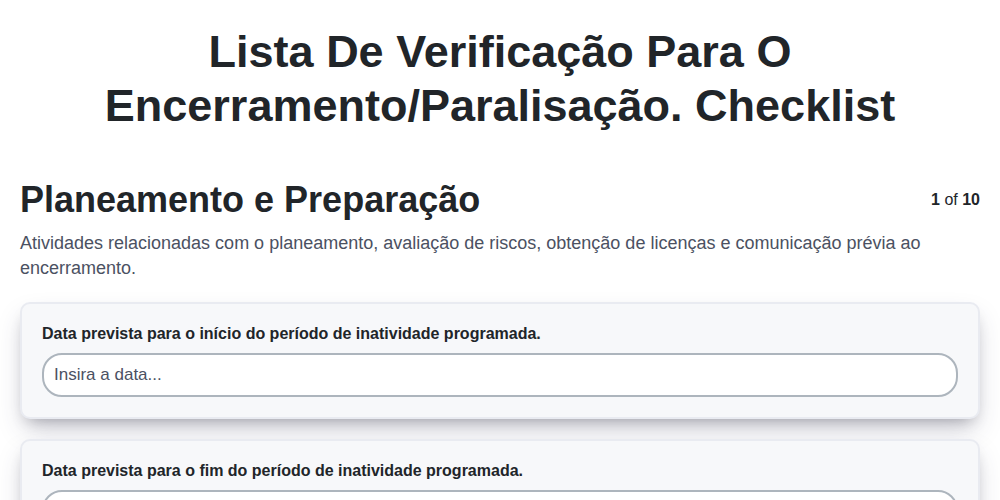 Lista de verificação para o encerramento/paralisação. screenshot