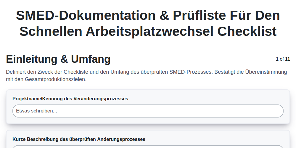 SMED-Dokumentation & Prüfliste für den schnellen Arbeitsplatzwechsel