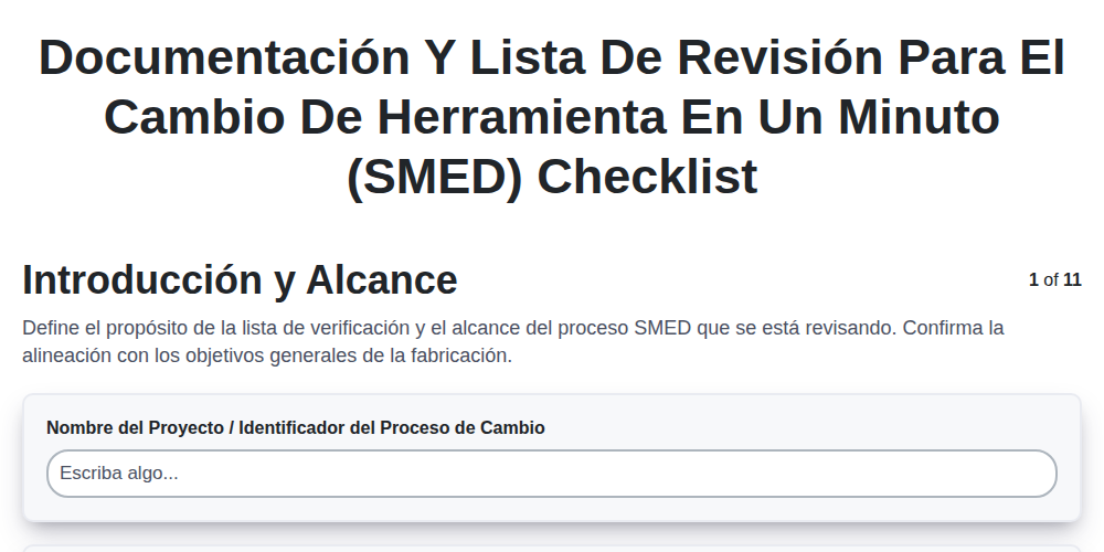 Documentación y Lista de Revisión para el Cambio de Herramienta en un Minuto (SMED)