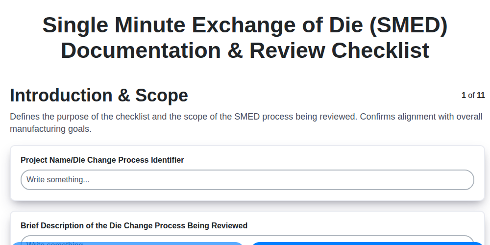 single minute exchange of die smed documentation review checklist screenshot