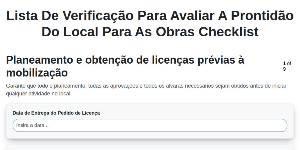 Lista de verificação para avaliar a prontidão do local para as obras screenshot