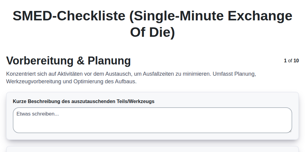 SMED-Checkliste (Single-Minute Exchange of Die)