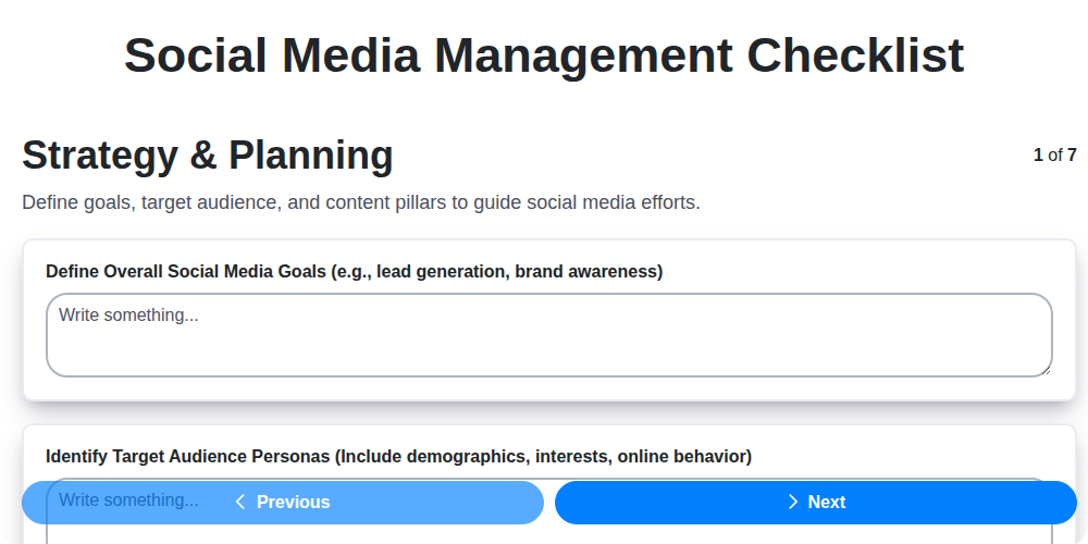 social media management checklist screenshot