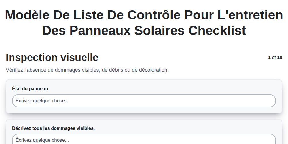Modèle de liste de contrôle pour l'entretien des panneaux solaires screenshot