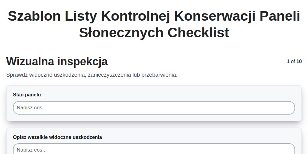 Szablon listy kontrolnej konserwacji paneli słonecznych screenshot