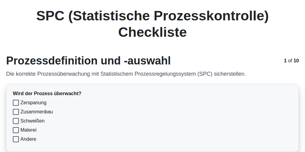 SPC (Statistische Prozesskontrolle) Checkliste