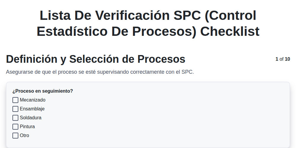 Lista de verificación SPC (Control Estadístico de Procesos)
