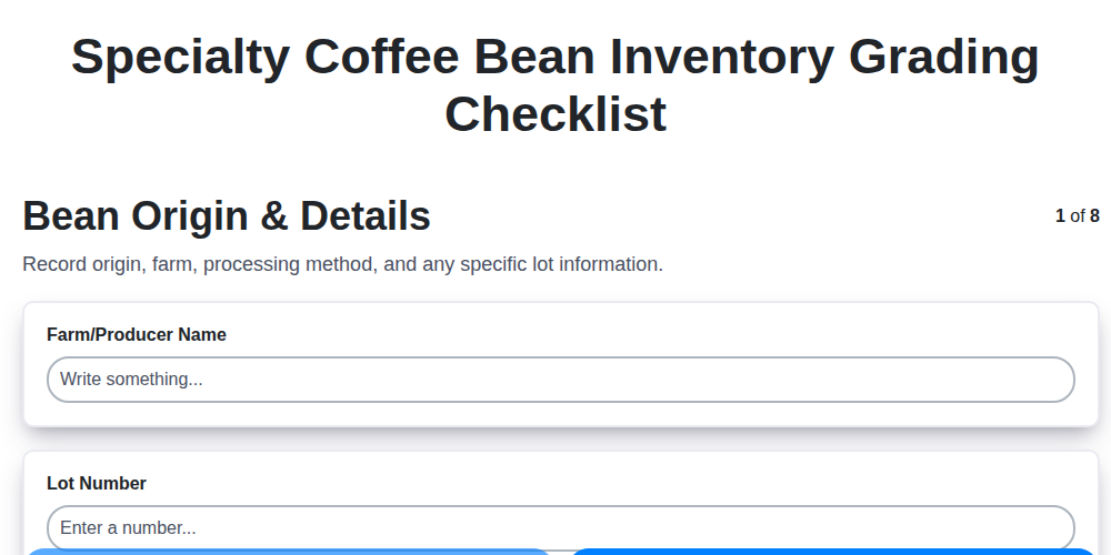 specialty coffee bean inventory grading checklist screenshot