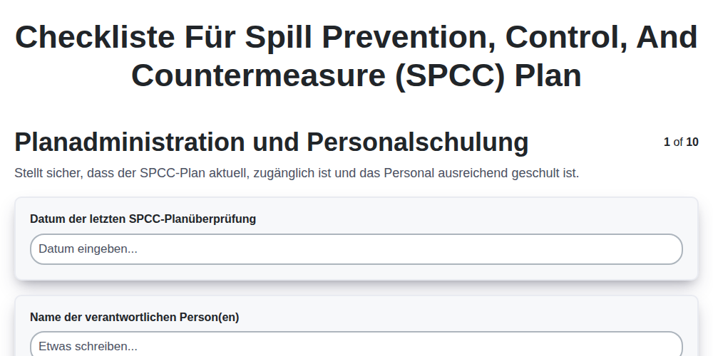 Checkliste für Spill Prevention, Control, and Countermeasure (SPCC) Plan screenshot