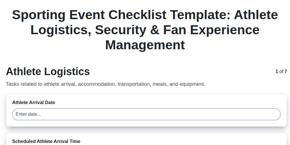sporting event checklist template athlete logistics security fan experience management screenshot