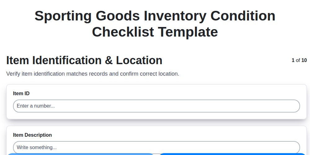 sporting goods inventory condition checklist template screenshot