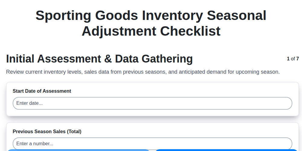 sporting goods inventory seasonal adjustment checklist screenshot