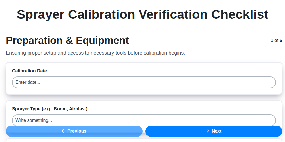 sprayer calibration verification screenshot