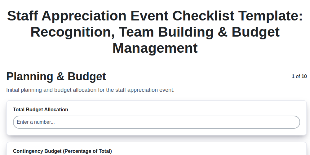 staff appreciation event checklist template recognition team building budget management screenshot