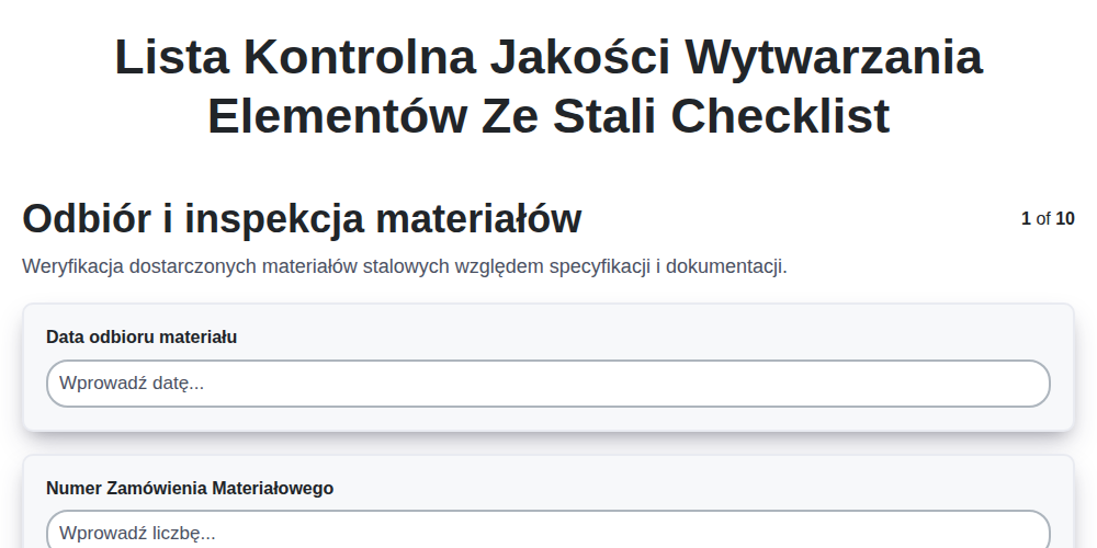 Lista kontrolna jakości wytwarzania elementów ze stali