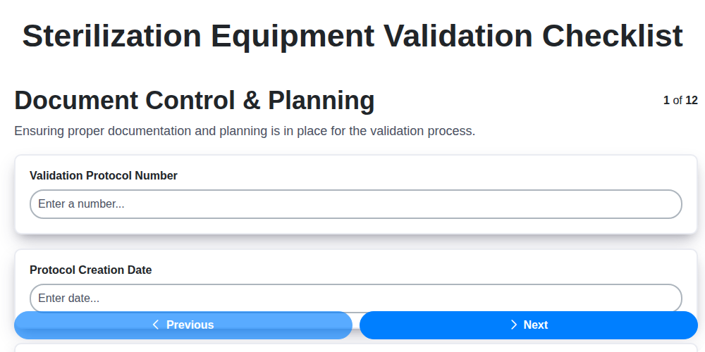 sterilization equipment validation checklist screenshot