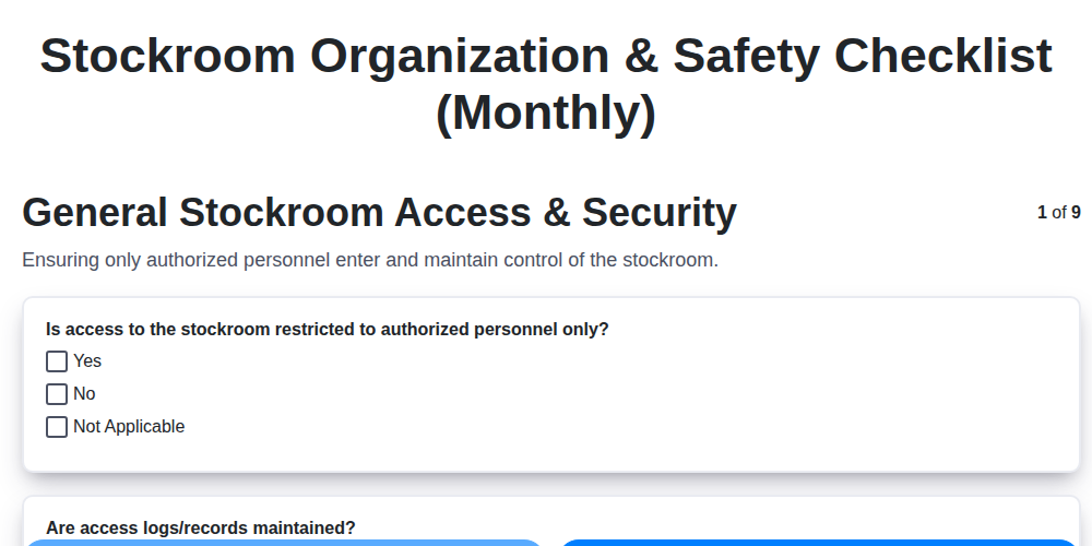 stockroom organization safety checklist monthly screenshot