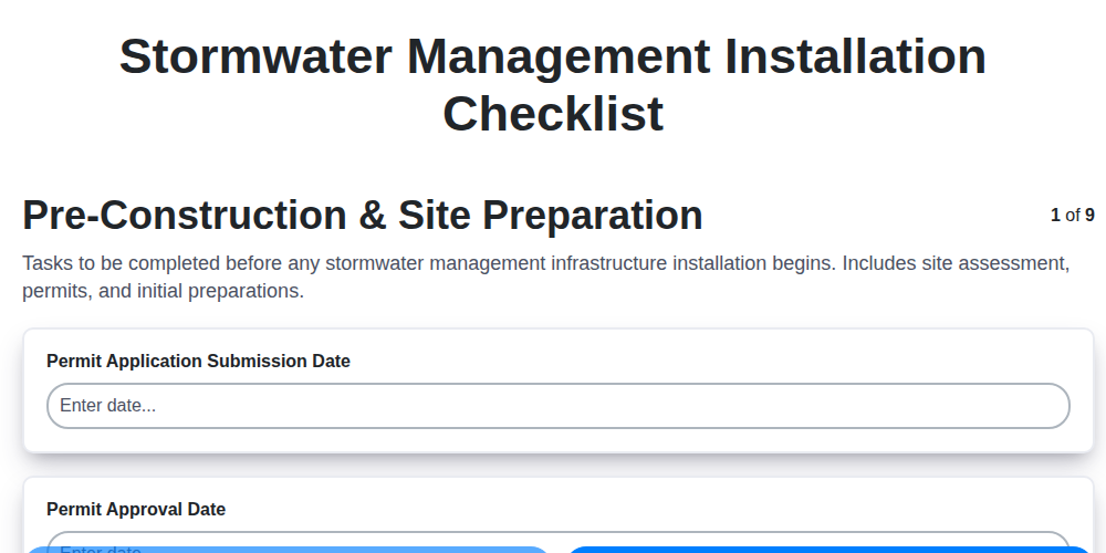 stormwater management installation checklist screenshot