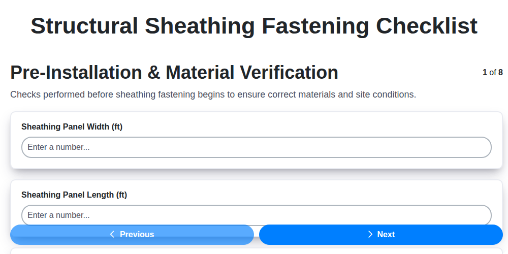 structural sheathing fastening checklist screenshot