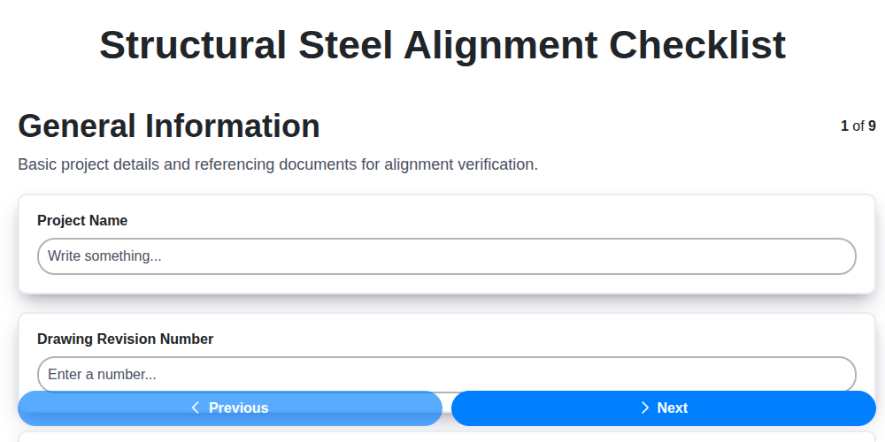structural steel alignment checklist screenshot